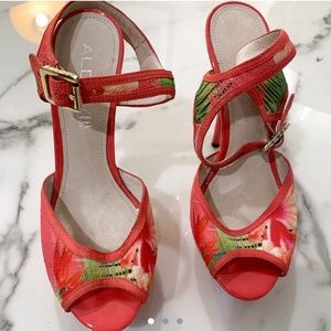 Floral Coral Platform Stiletto Heels